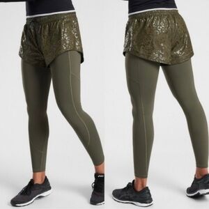 ATHLETA Rainier 2 in 1 Tight Leggings W/ Shorts Athleisure Women's
